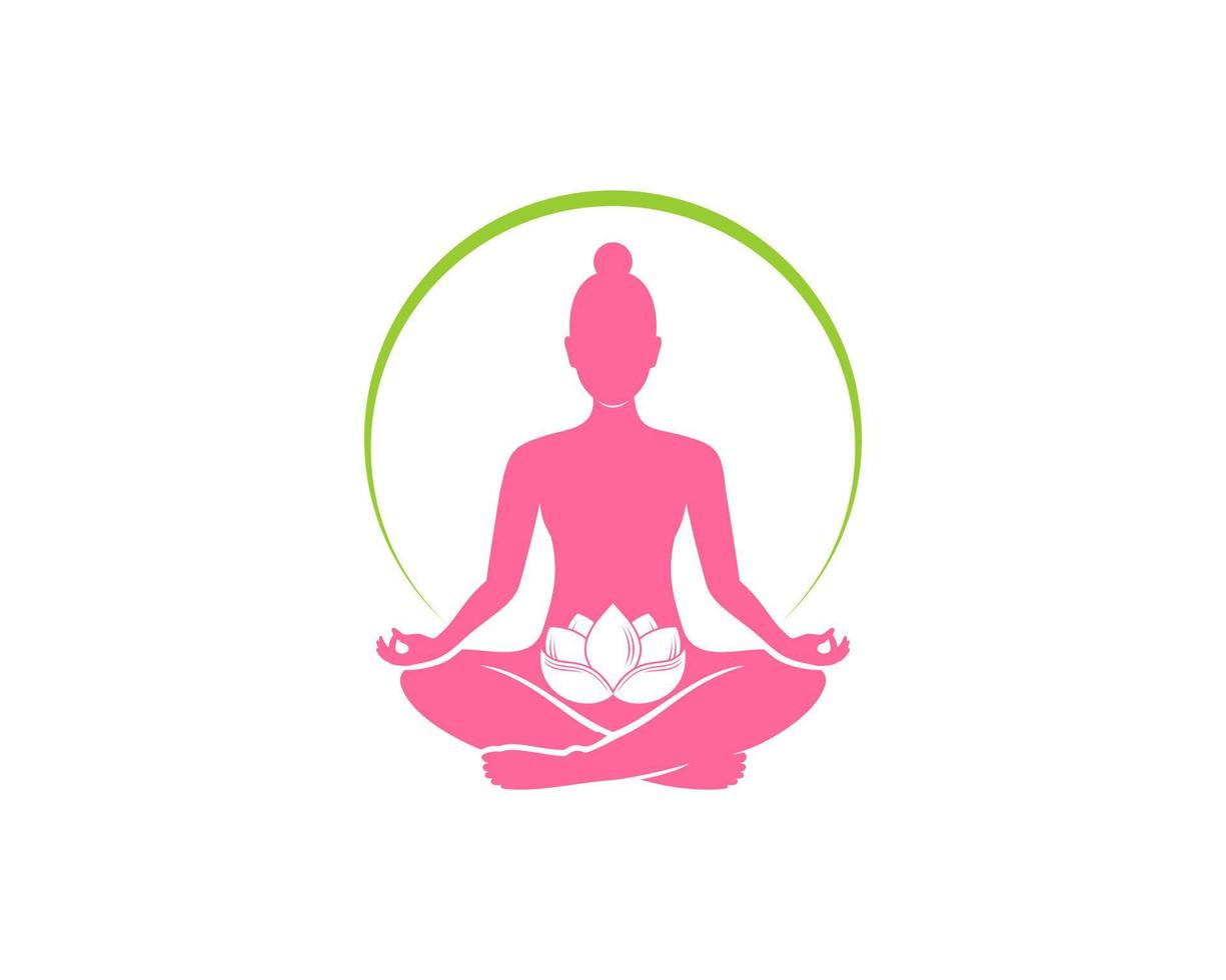 Woman meditation with lotus flower in the middle vector