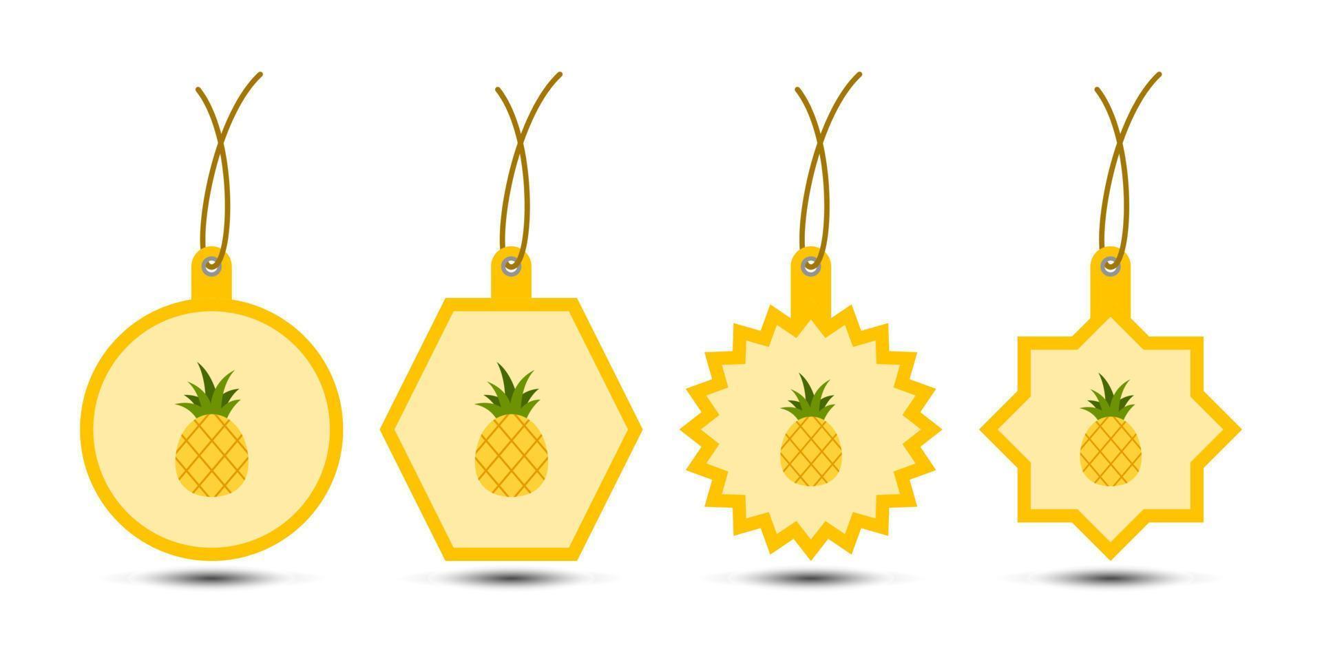 Set of Pineapple tags with cord vector