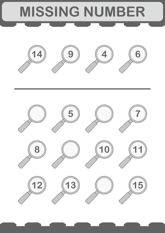 Missing number with Magnifying Glass. Worksheet for kids vector