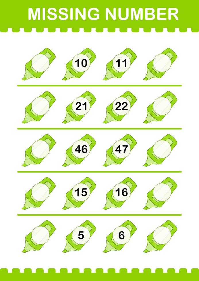 Missing number with Marker. Worksheet for kids vector