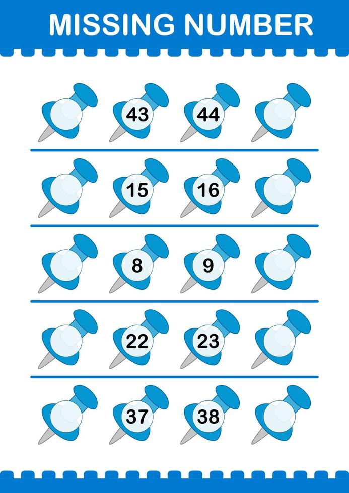 Missing number with Push Pin. Worksheet for kids vector