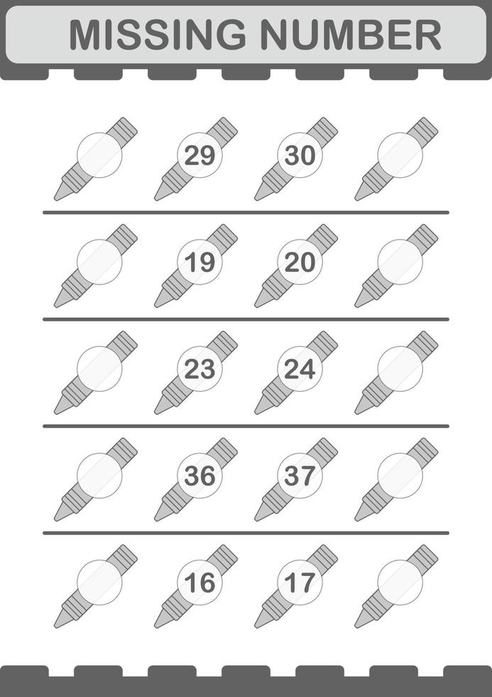 Missing number with Crayon. Worksheet for kids vector