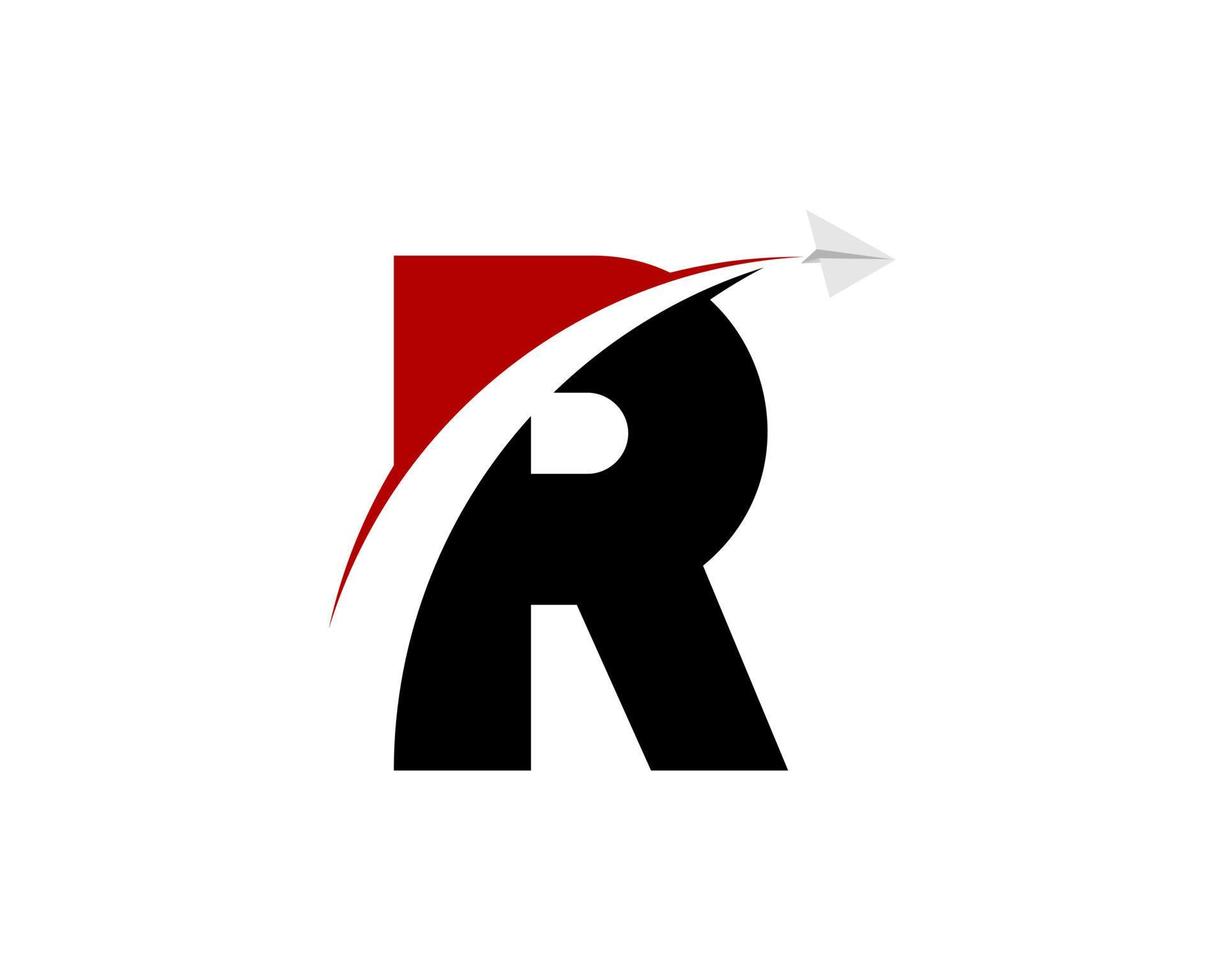 R letter initial with swoosh and paper plane vector