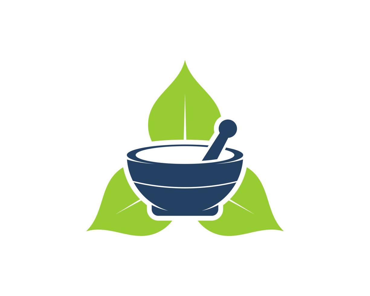 Three leaf with mortar and pestle inside vector