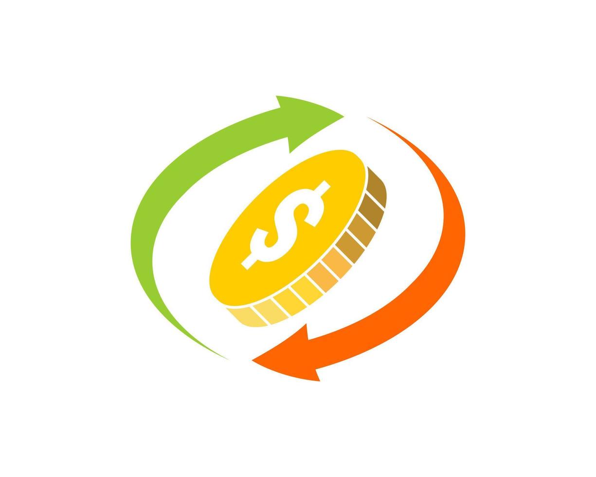 Upside down arrow with money coins inside vector