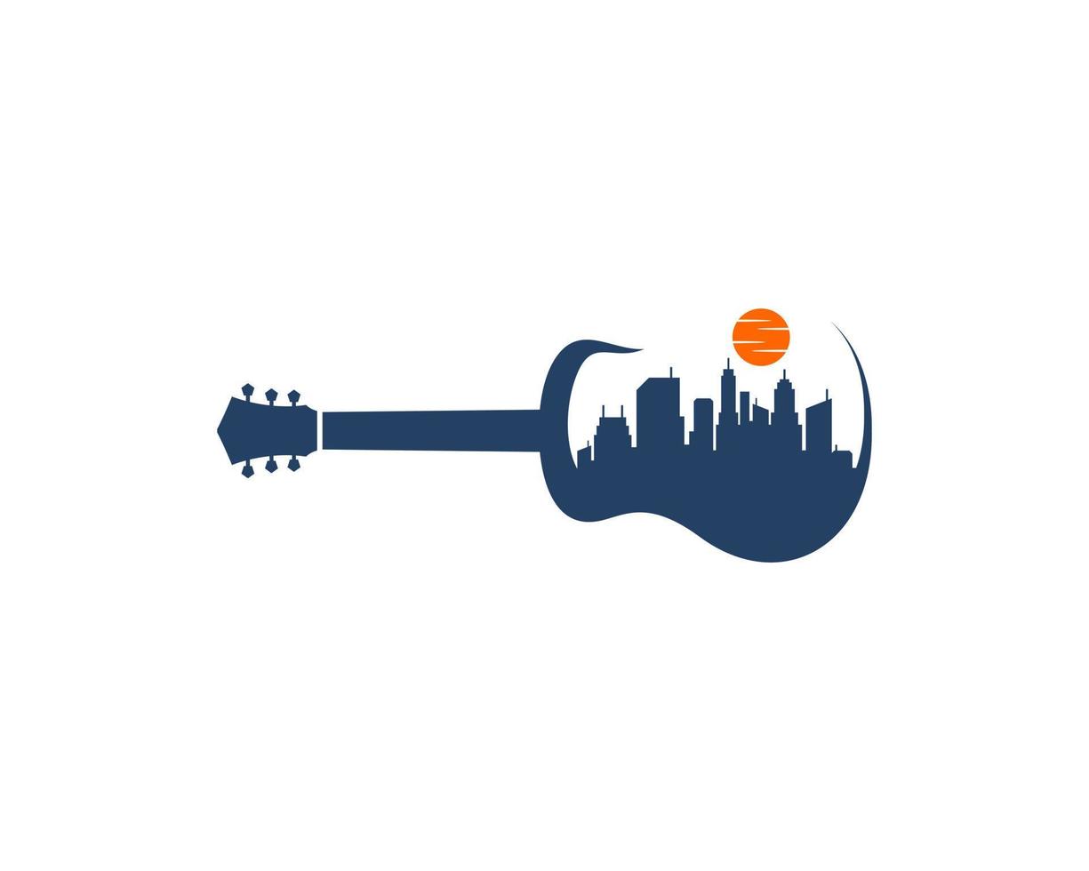 guitarra con edificio de la ciudad en el medio vector