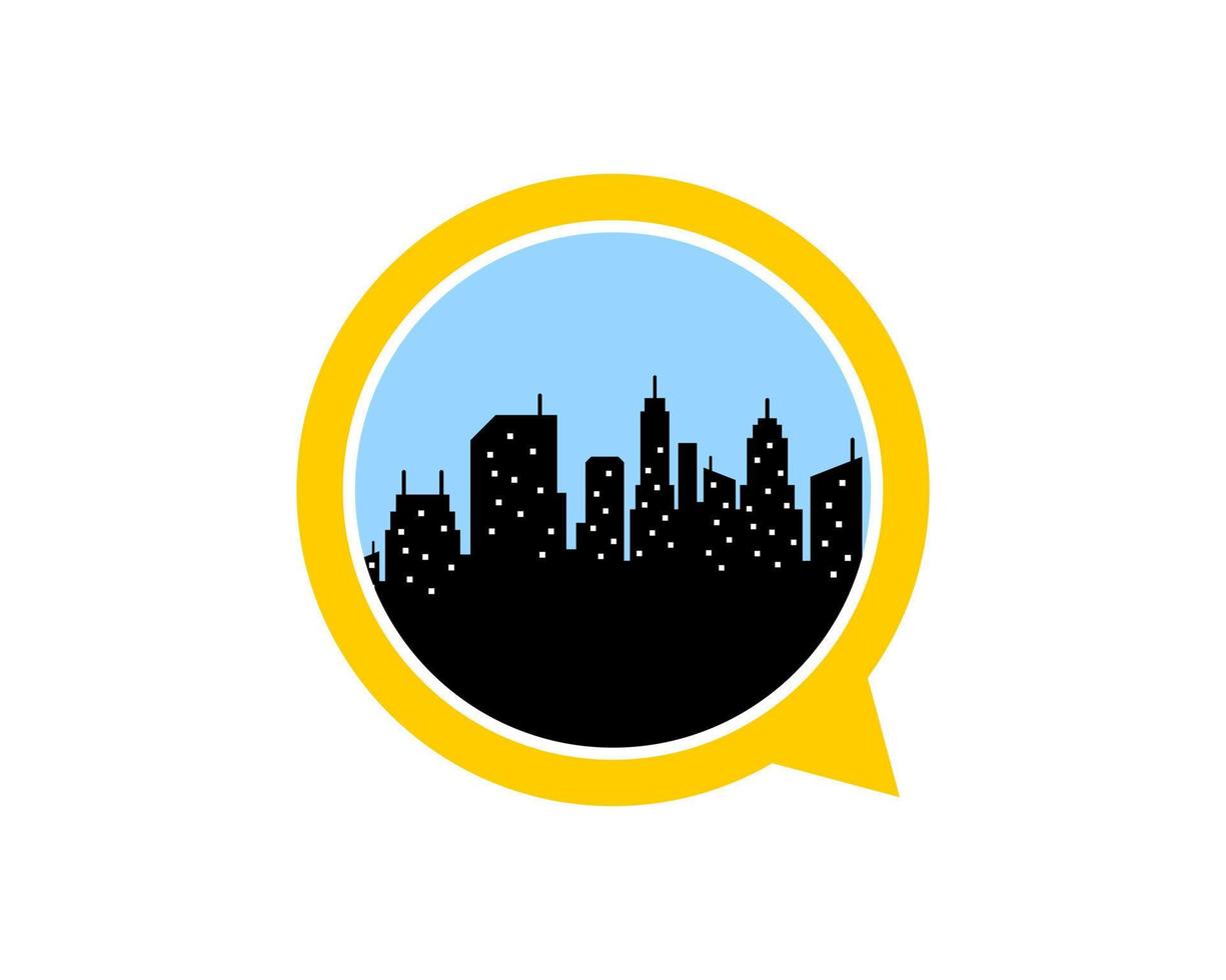 Bubble chat with city silhouette inside vector