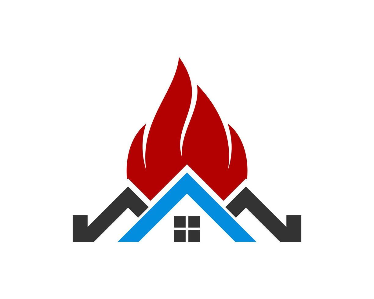 Real estate house with fire flame vector