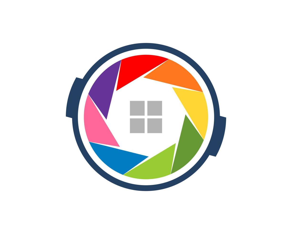 Rainbow lens camera with window house inside vector