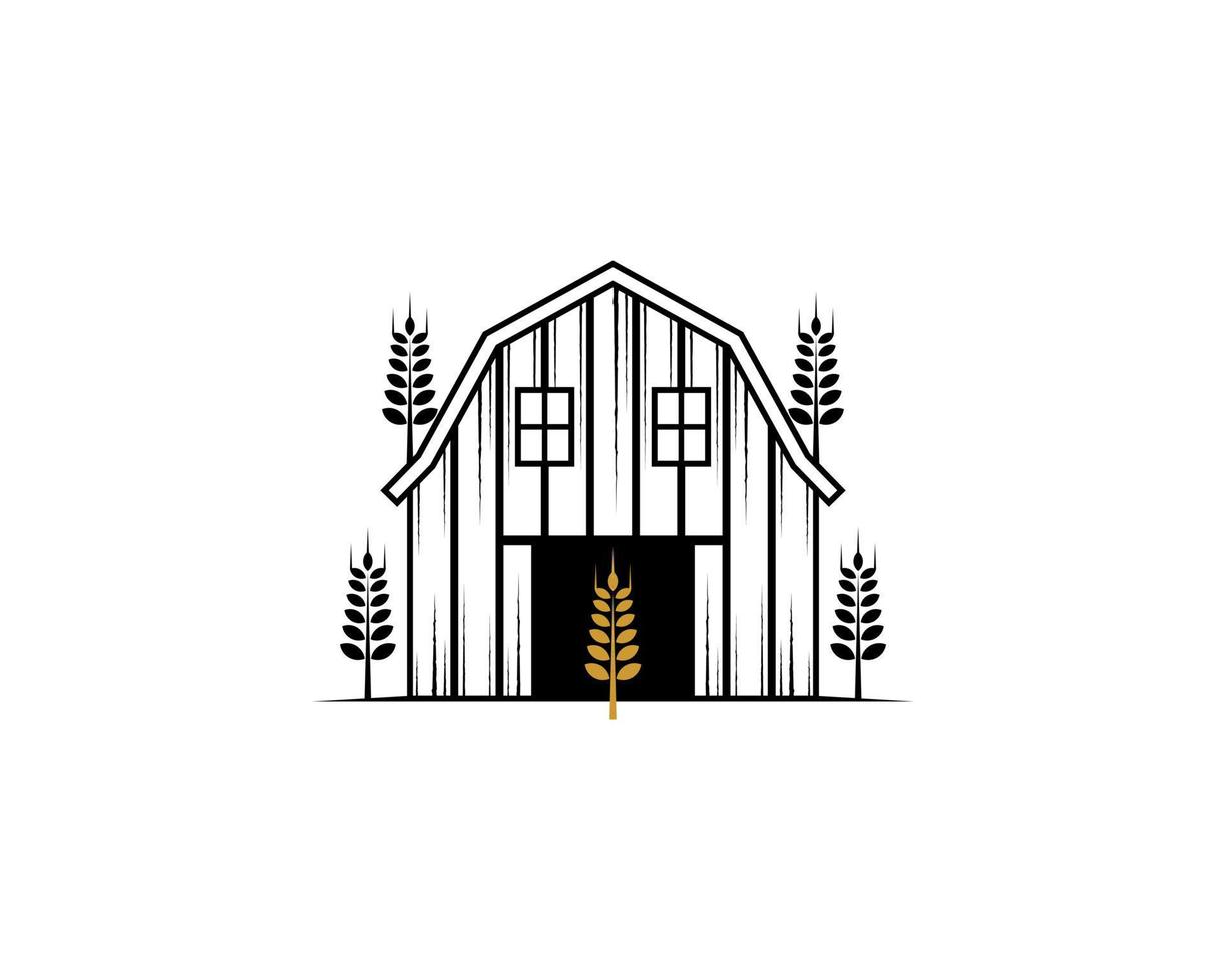Barn and wheat silhouette illustration logo vector