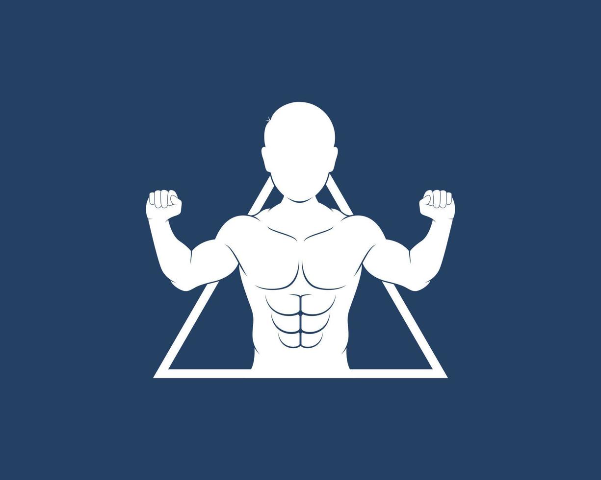 hombre con cuerpo musculoso en el logo del triángulo vector