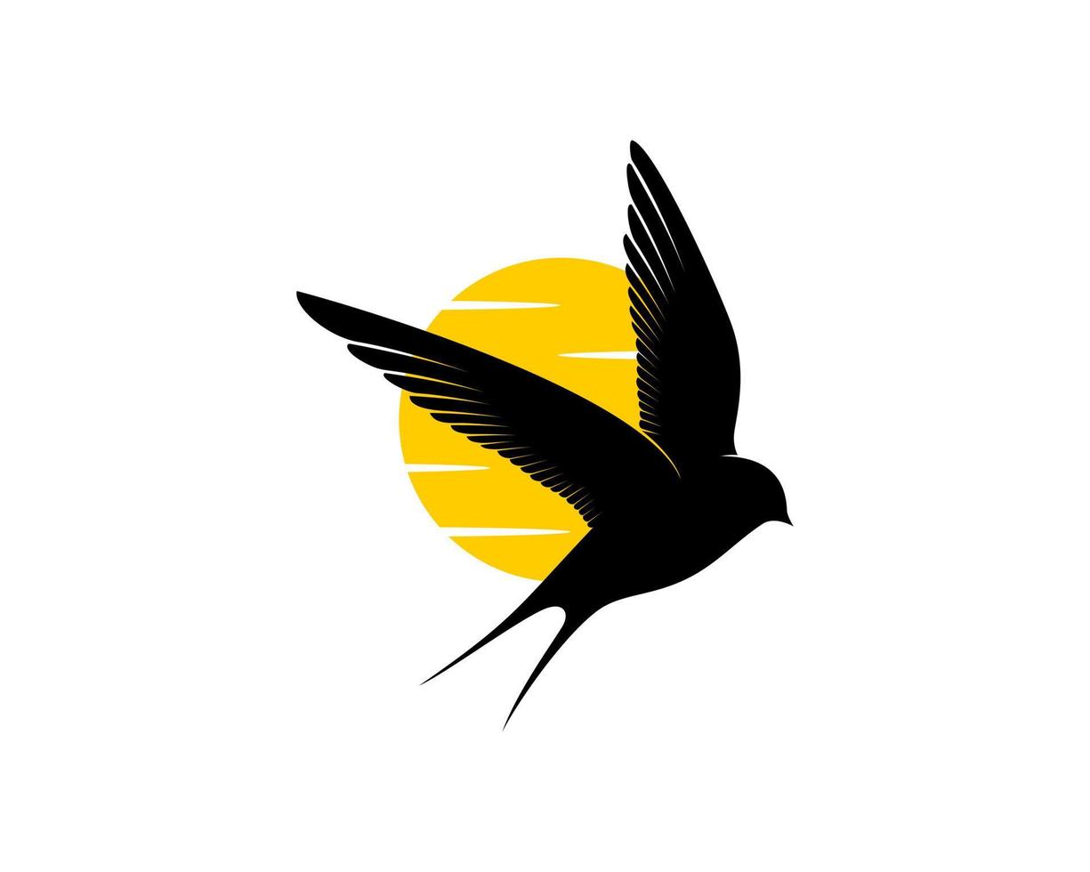 Flying swallow with sunset behind illustration vector