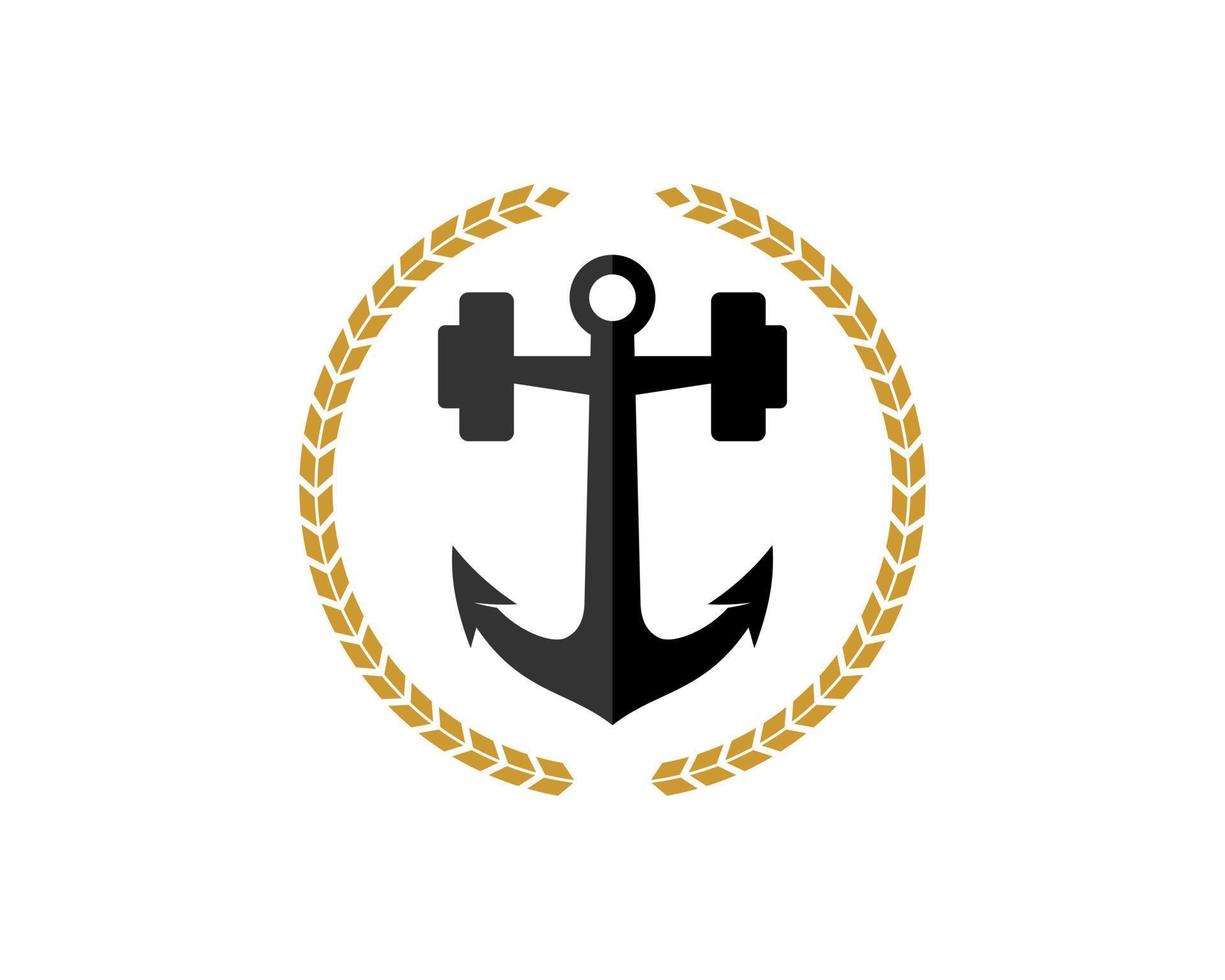 Circular wheat with anchor and gym barbell inside vector