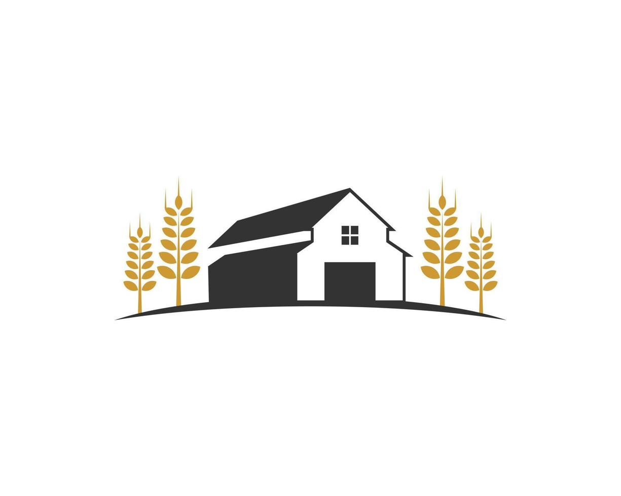 Ranch silhouette with golden wheat beside vector