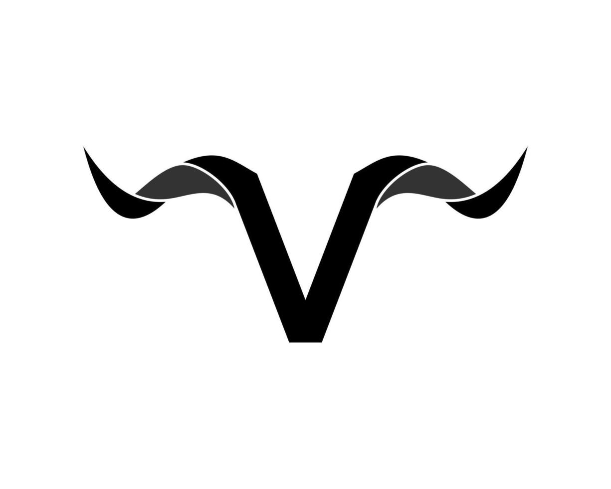 Bull horn with V letter initial inside vector