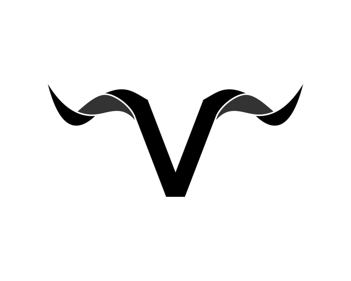 Bull horn with V letter initial inside vector