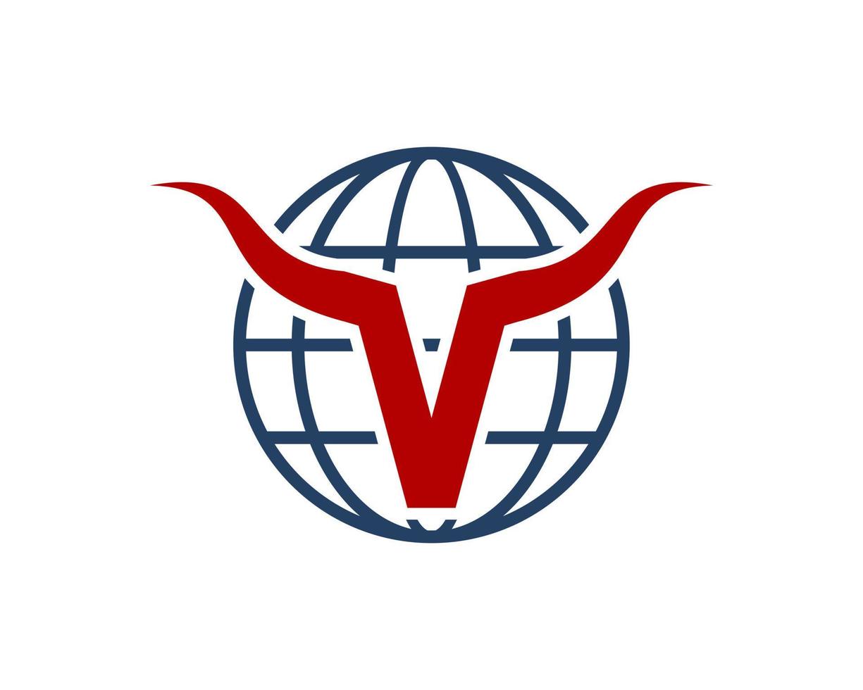 Abstract globe with bull horn and V letter inside vector