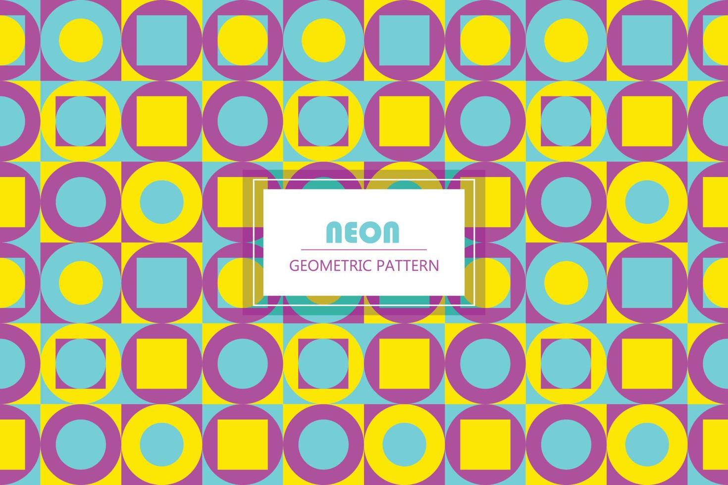 Neon geometric shapes seamless pattern circle and square tiles background design vector