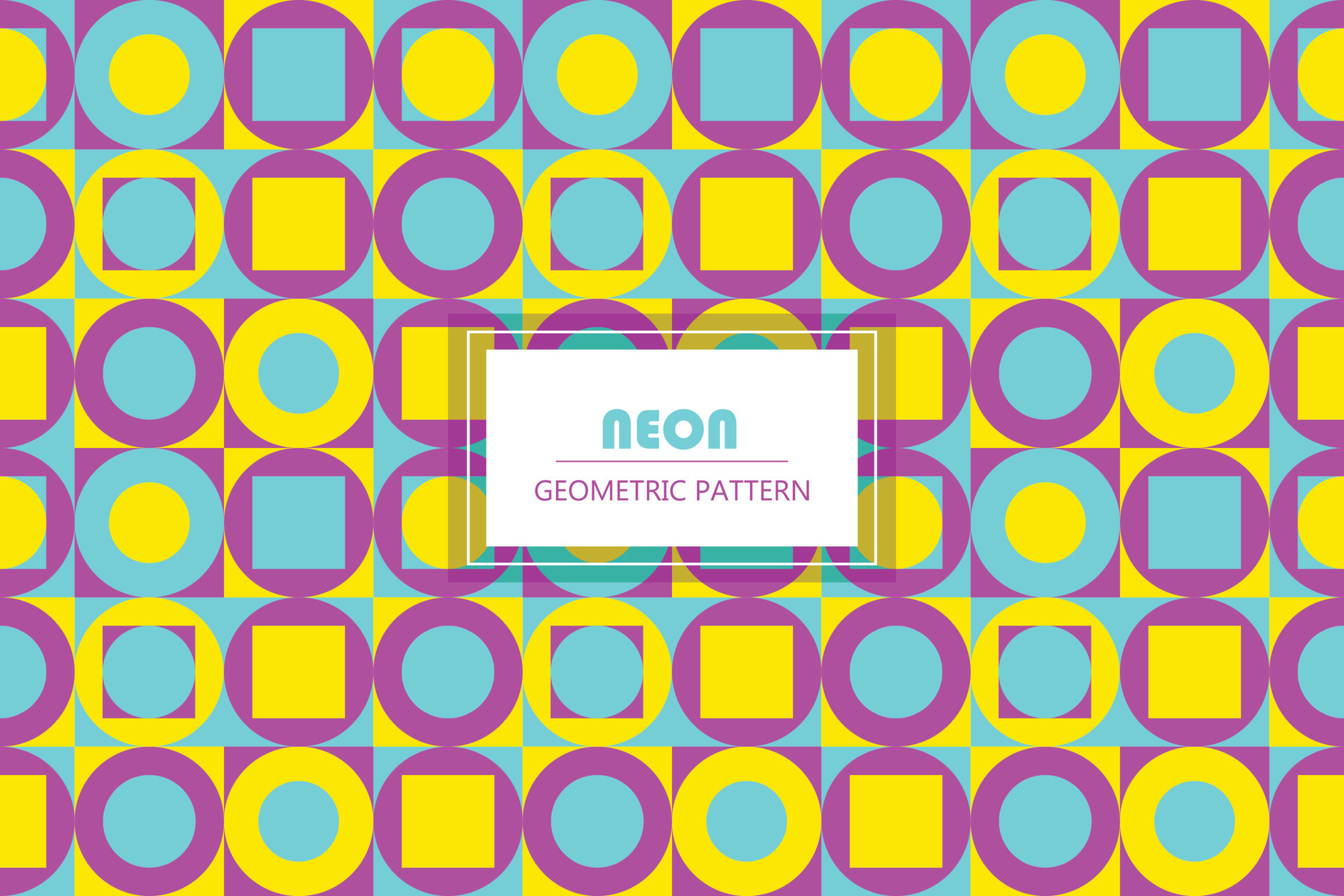 Neon geometric shapes seamless pattern circle and square tiles