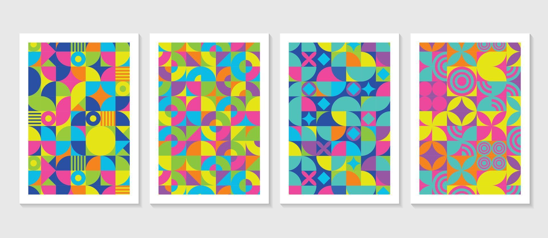 Set of colorful abstract geometric shapes Bauhaus inspired pattern postern banner design vector