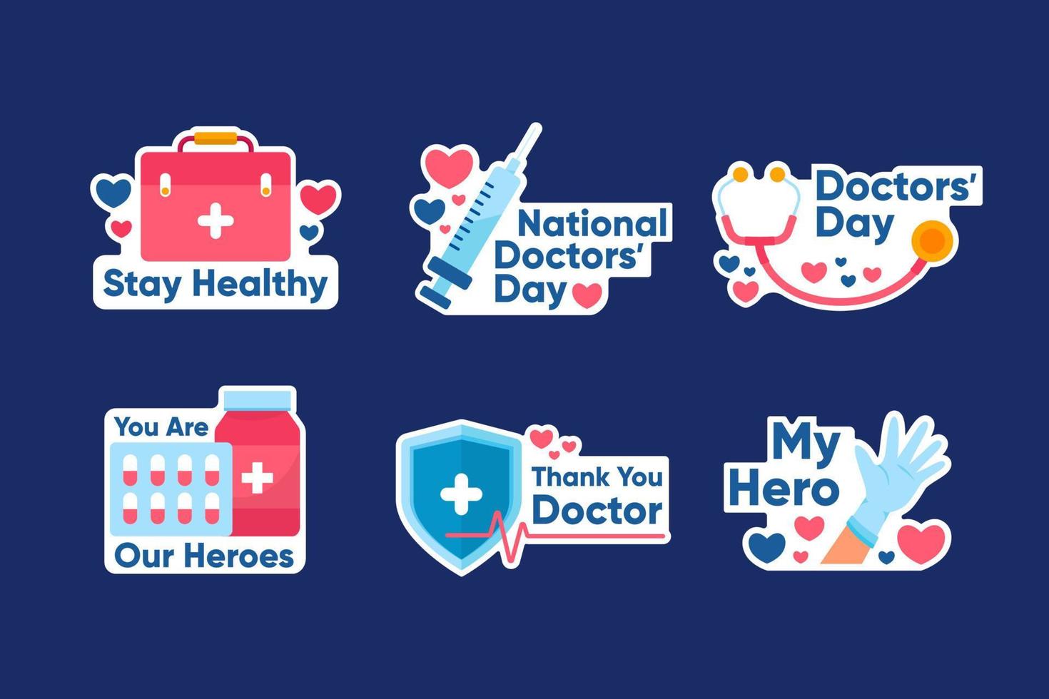 National Doctor Day Stickers Collection Set vector