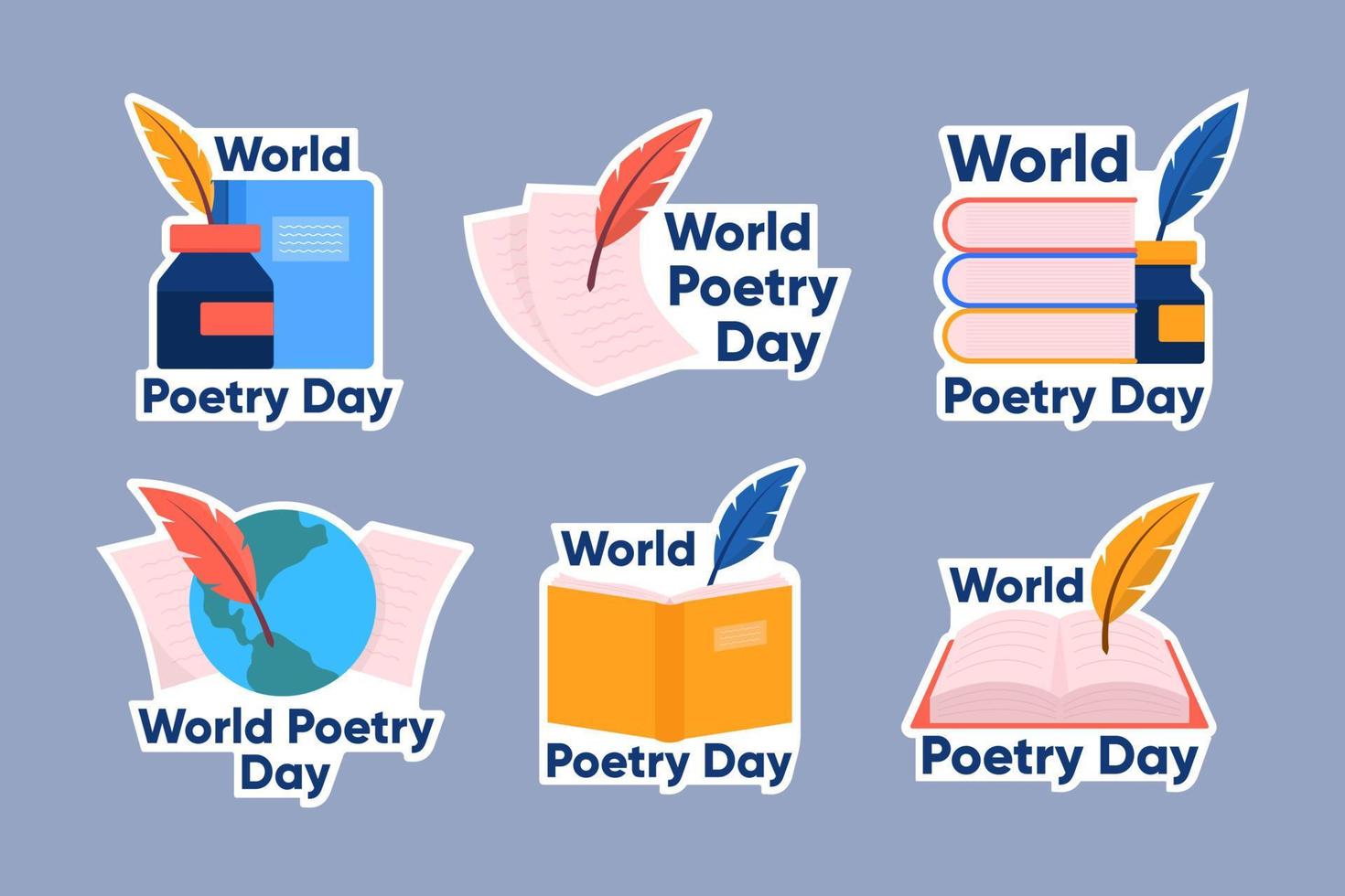 World Poetry Day Stickers Collection Set vector