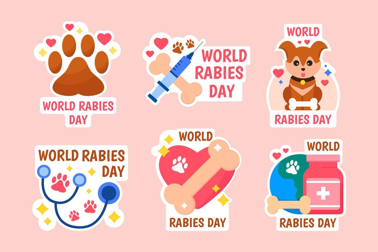 World Rabies Day Stickers Collection Set vector