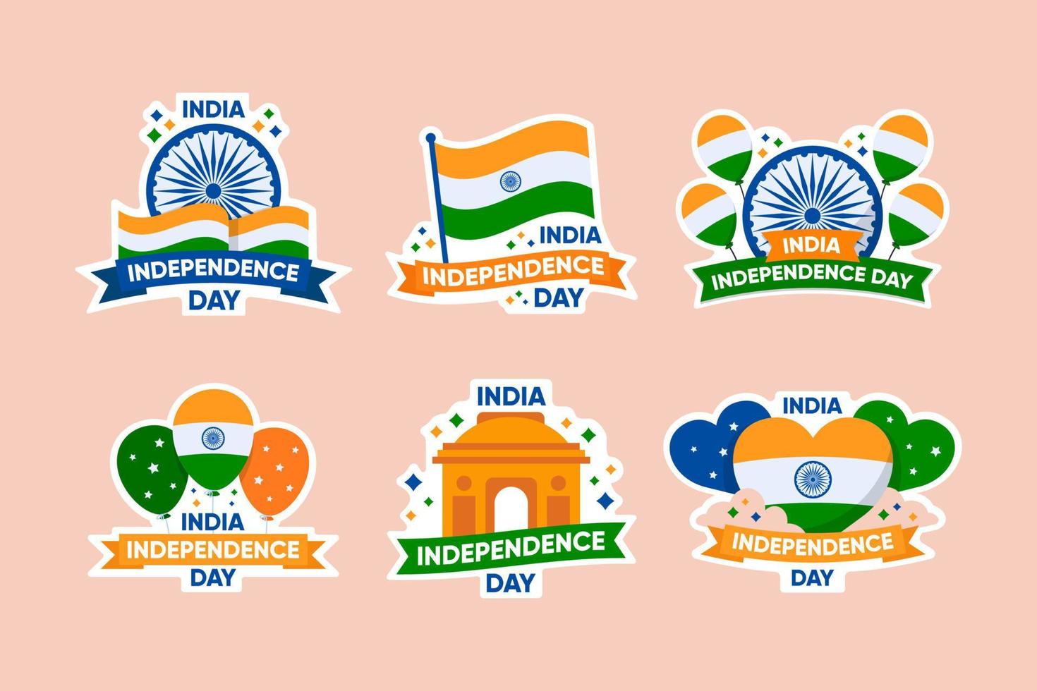 India Independence Day Stickers Collection Set vector