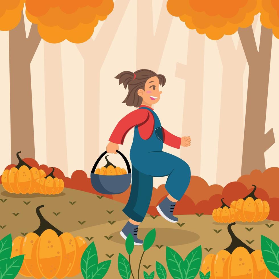 Happy Girl Found Pumpkin in Pumpkin Hunt Event vector