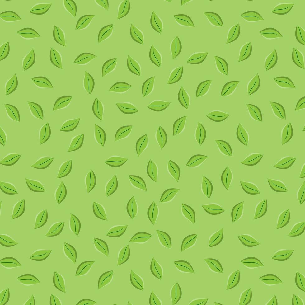 Green flying tea leaves seamless pattern. Green background for tablecloth, oilcloth, bedclothes or other textile design vector