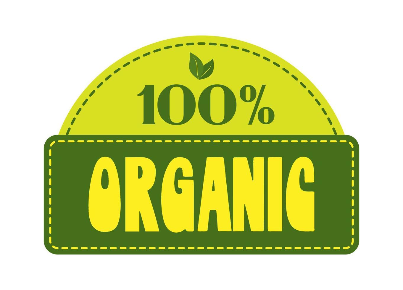 Signo de vector 100 por ciento orgánico. insignia de etiqueta de comida orgánica vegetariana con hoja. símbolo vegano natural verde