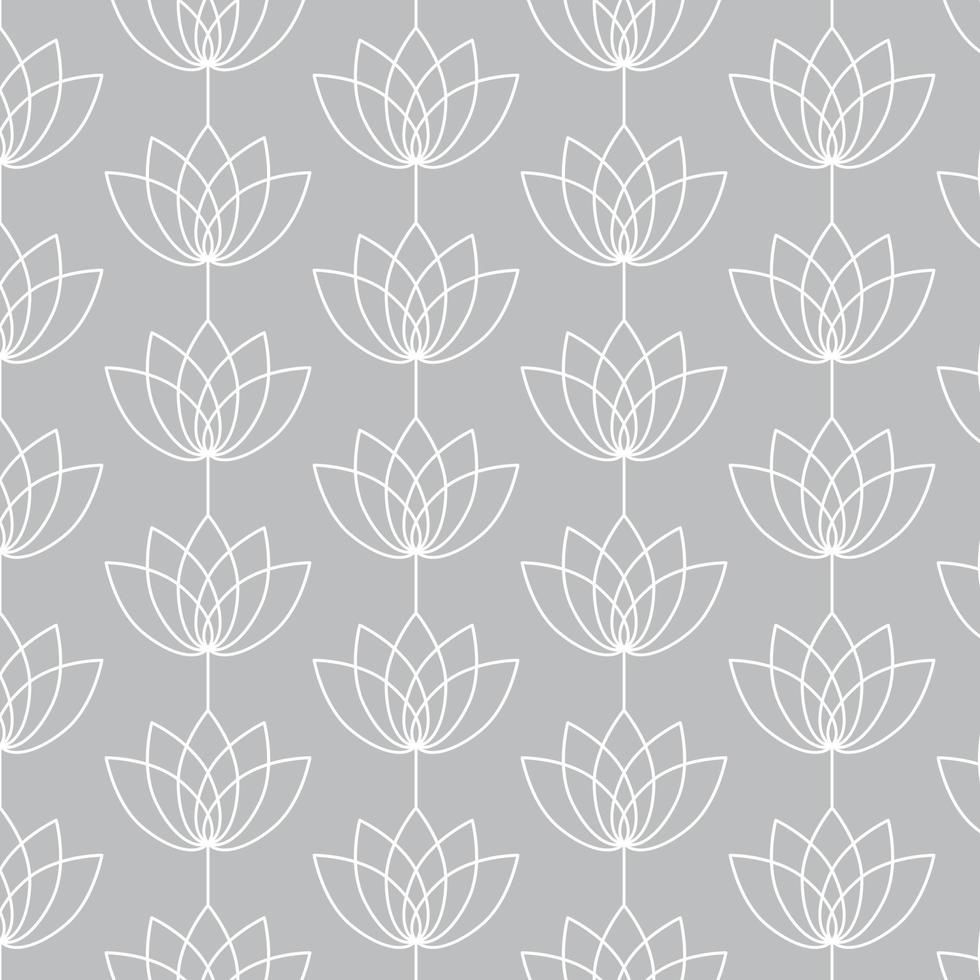 Seamless white and gray lotus flower pattern for bedclothes, tablecloth, oilcloth or other textile design vector