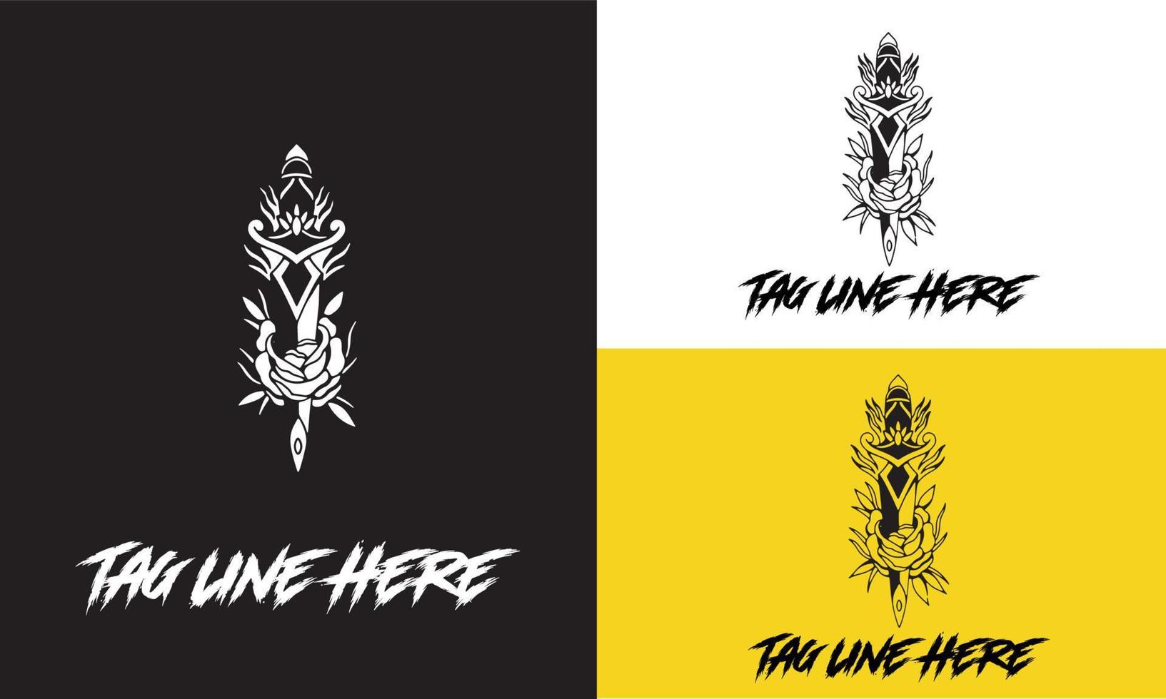 sword logo template vector design black and white