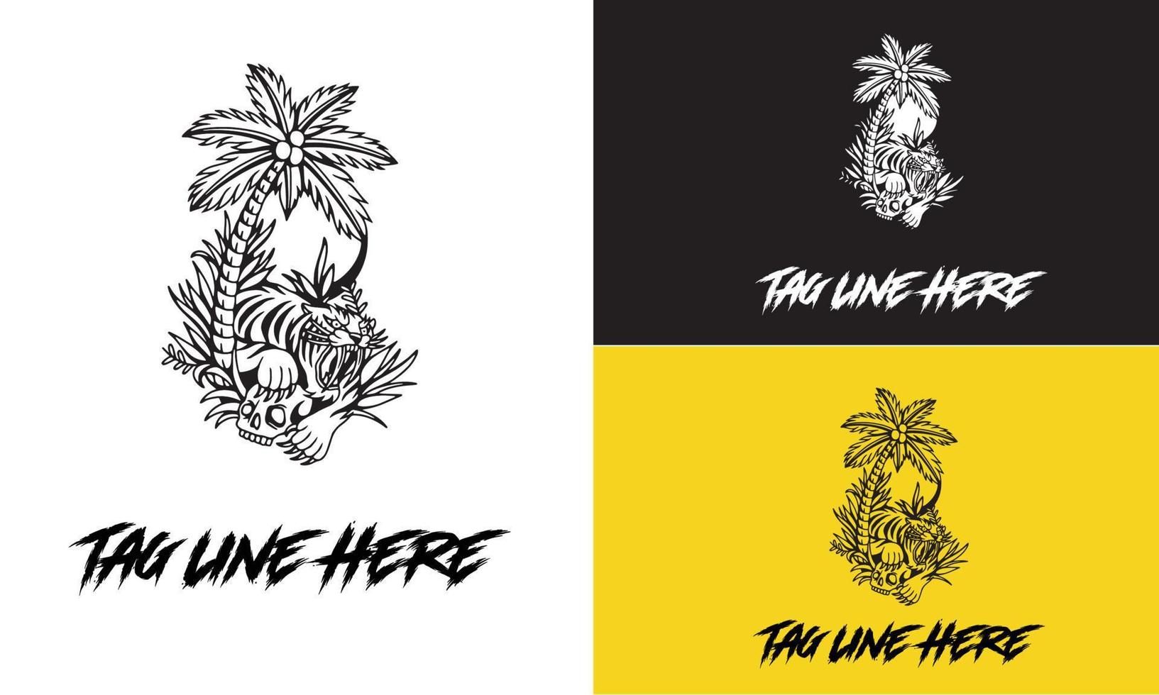 Tiger Beast wild Vector silhouette , logo tiger and palm balck and white. eps 10