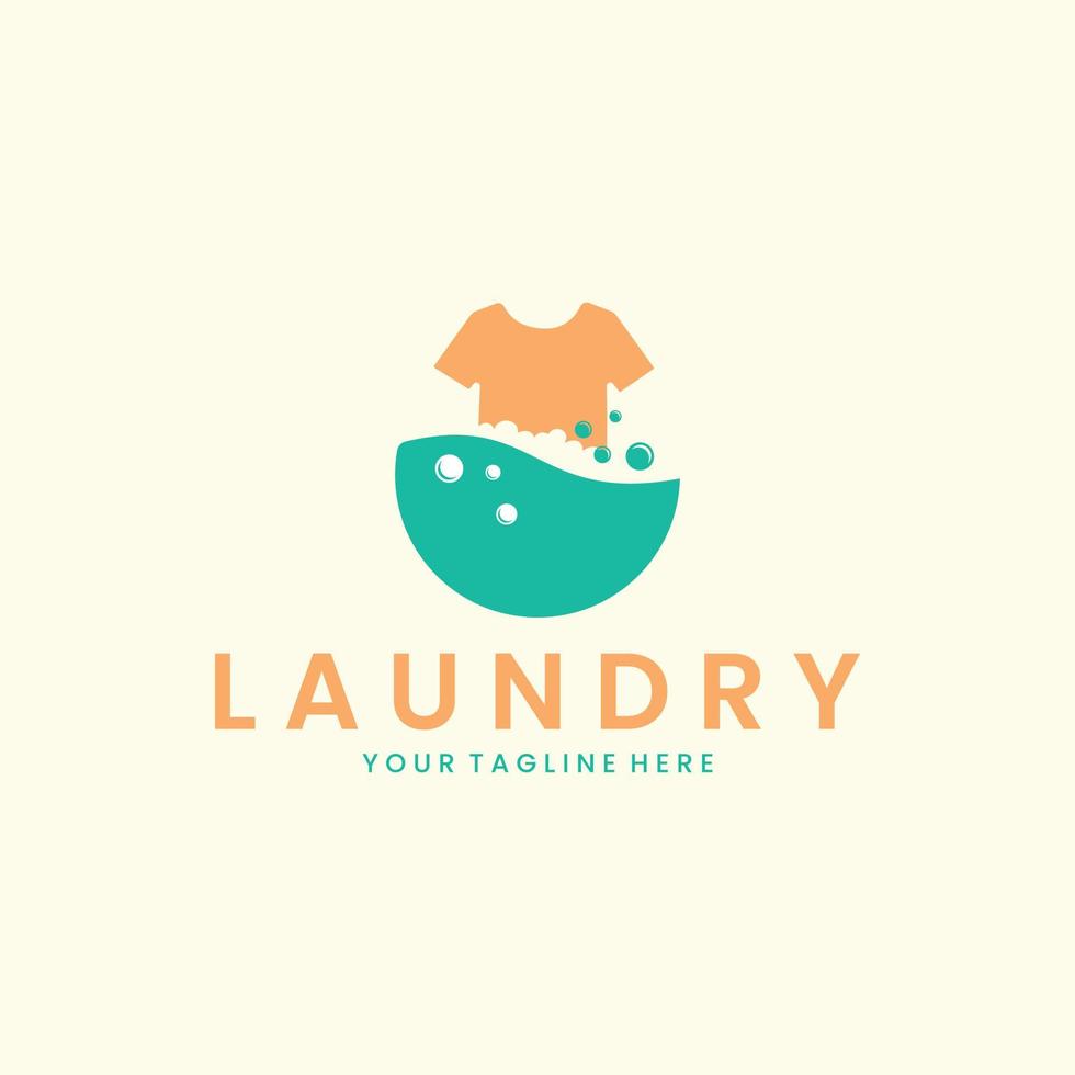 laundry and shirt flat color  logo icon template design. soap, clothesline, water, bubble, vector illustration