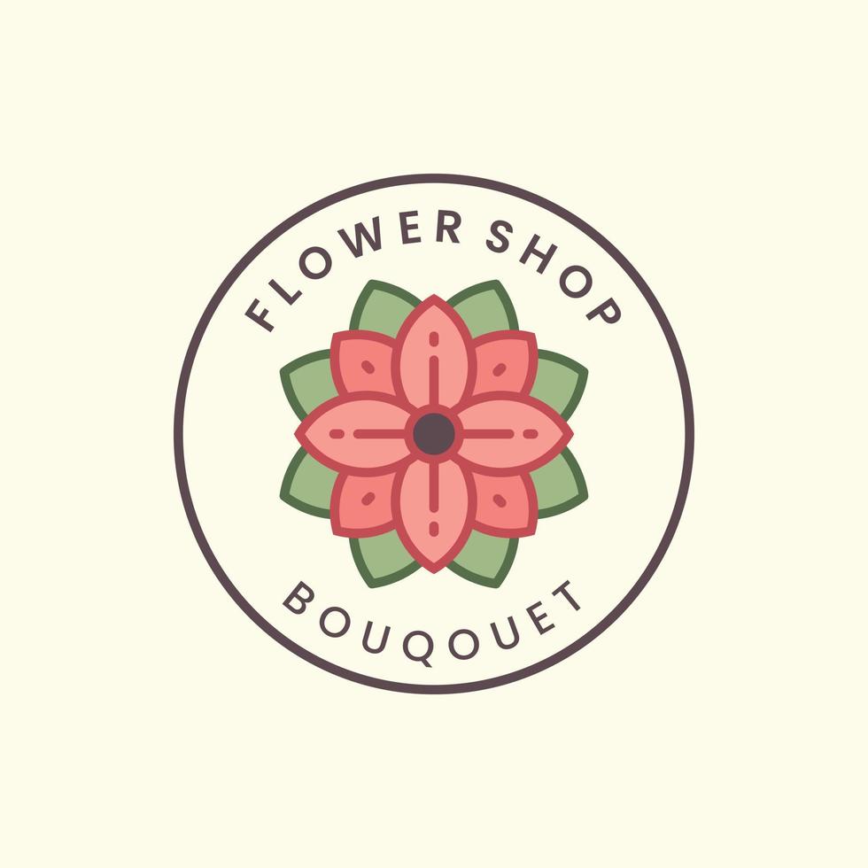 floristería con color vintage y emblema estilo logo icono vector ilustración. naturaleza, floral, diseño de plantilla