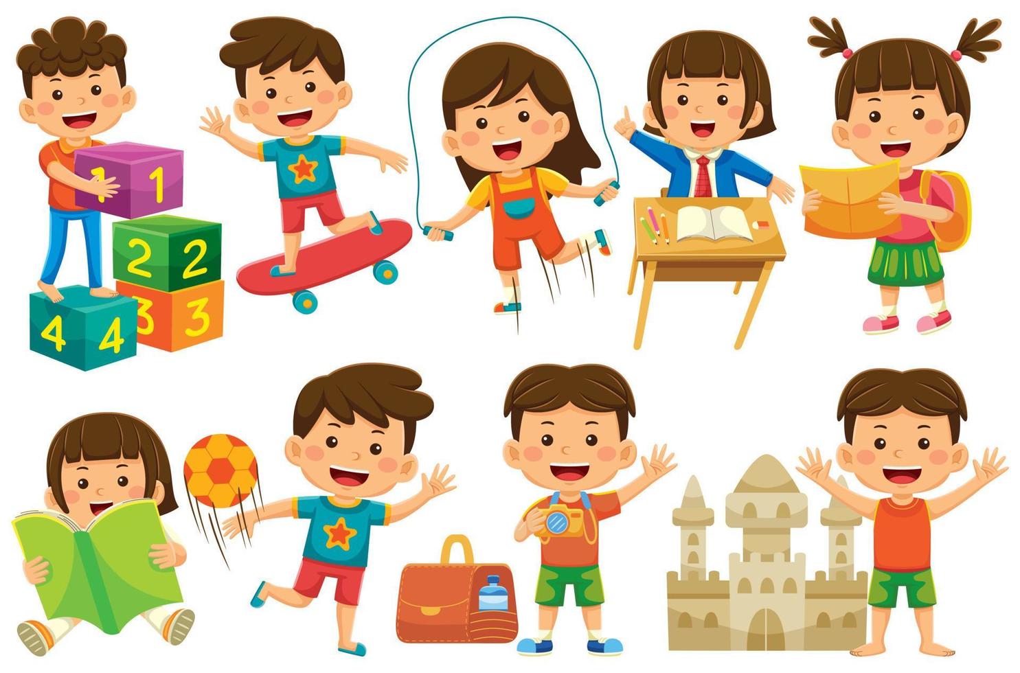 Children Vector Clip Art in Flat Design Style