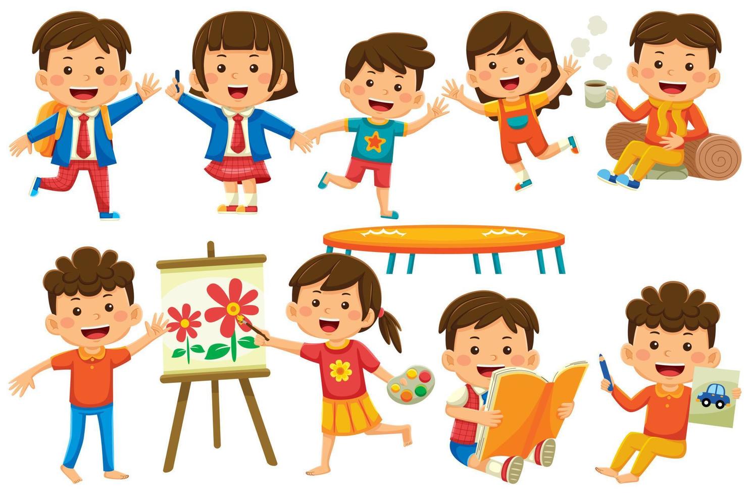 Children Vector Clip Art in Flat Design Style