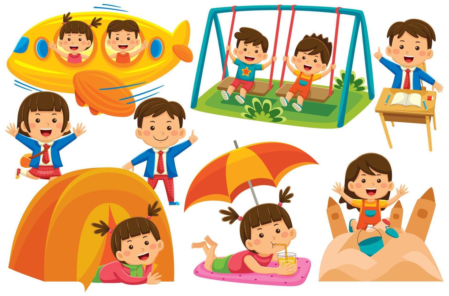 Children Vector Clip Art in Flat Design Style