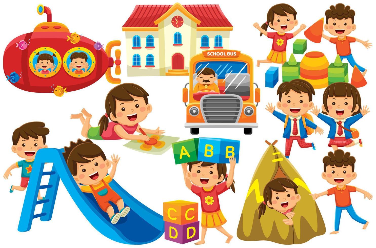 Children Vector Clip Art in Flat Design Style