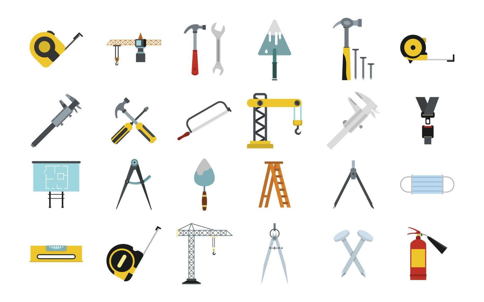 Construction tools icon set, flat style vector