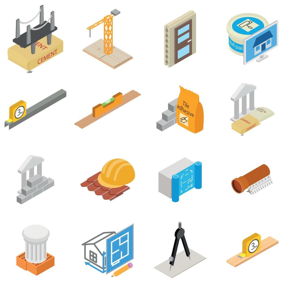 conjunto de iconos de herramientas de construcción, estilo isométrico vector