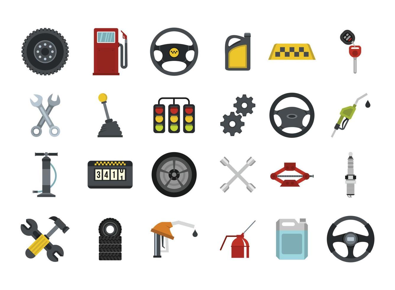 conjunto de iconos de piezas de automóviles, estilo plano vector