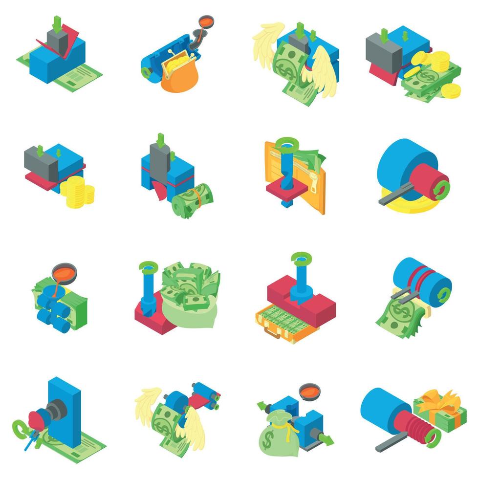 Metal extraction icons set, isometric style vector