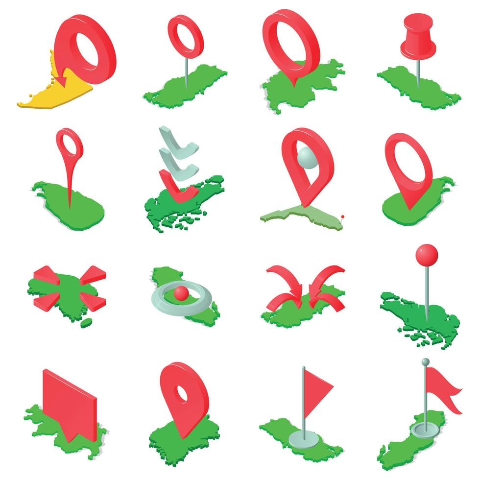 Mark the map icons set, isometric style vector