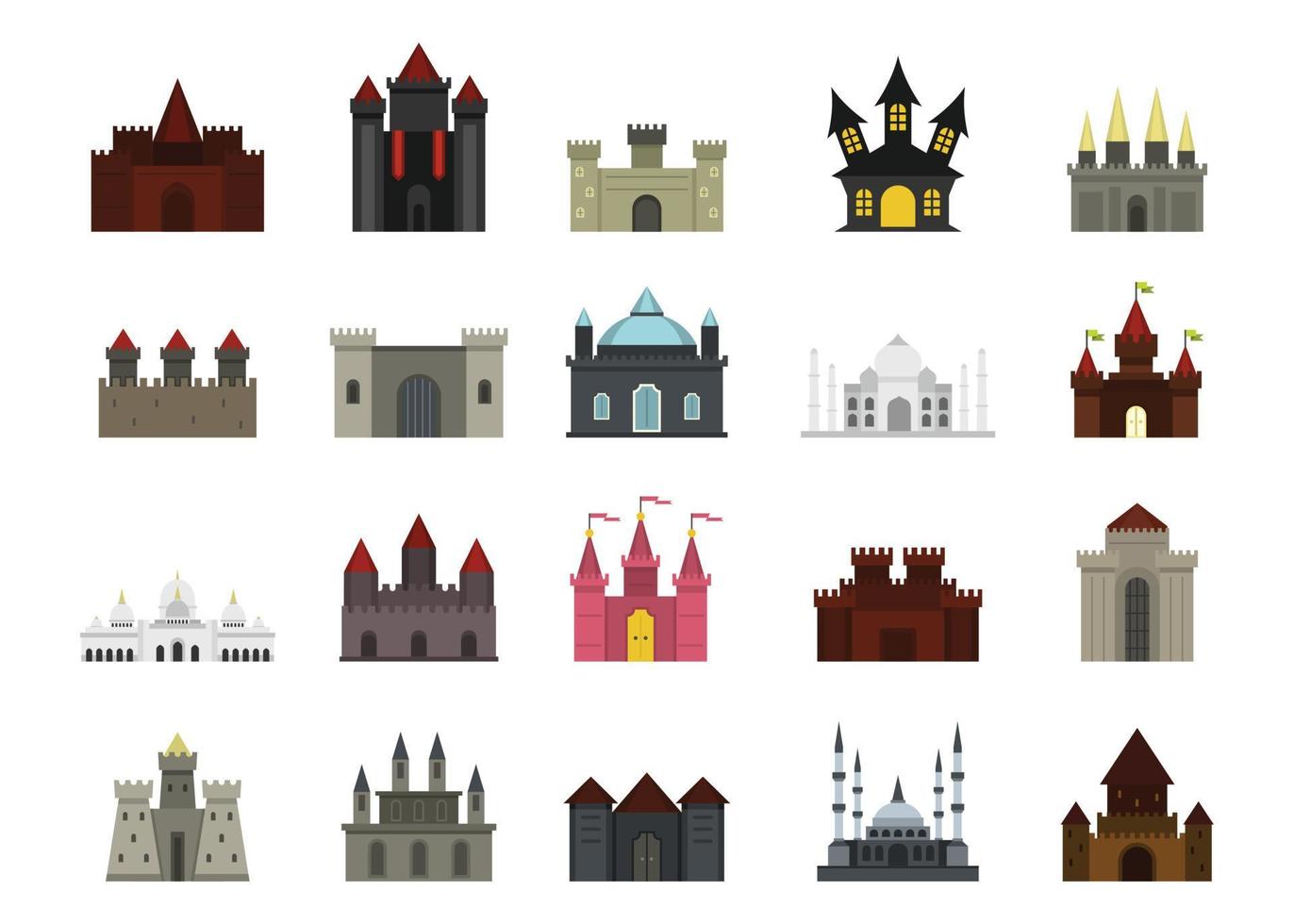 conjunto de iconos de castillo, tipo plano vector