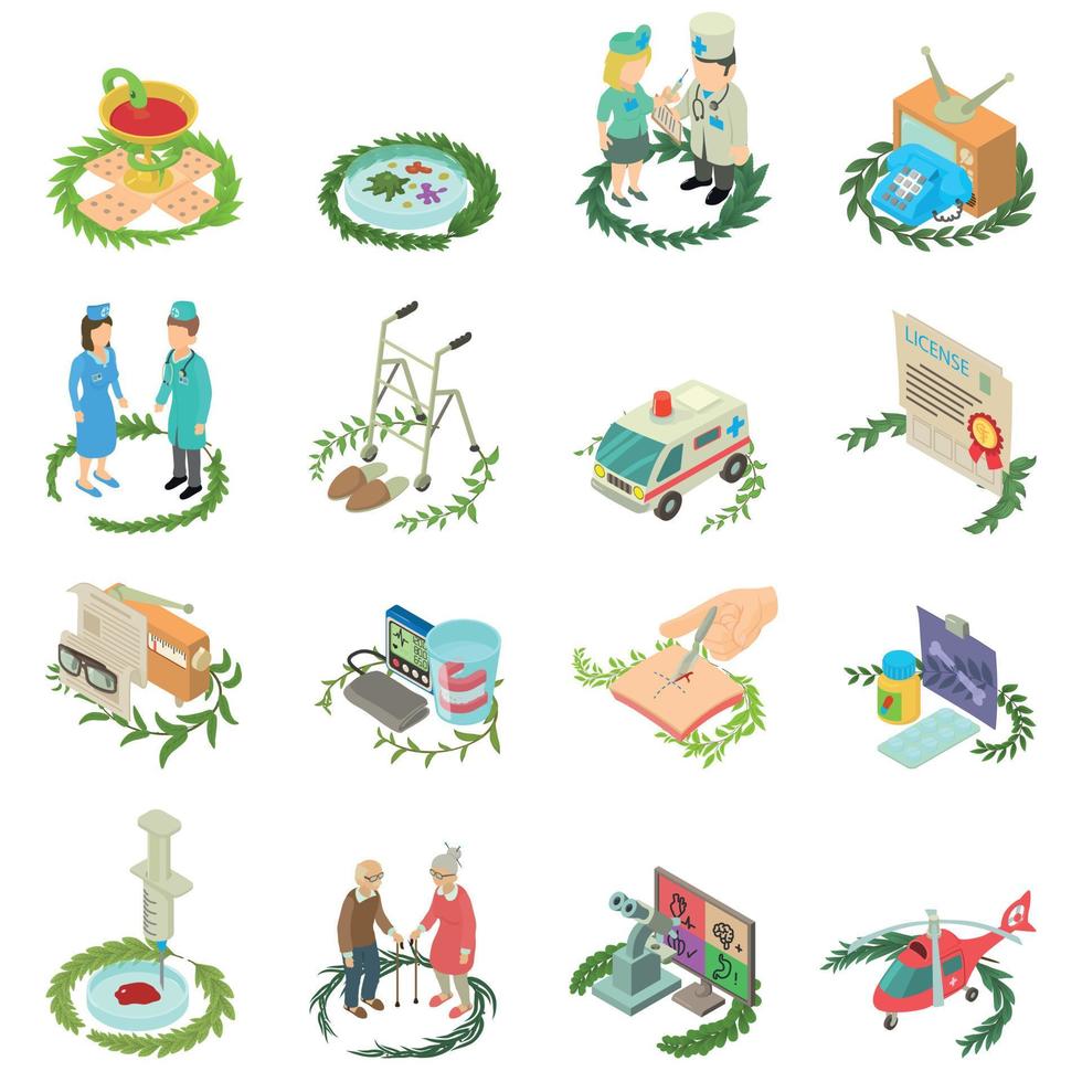 Wreath medical icons set, isometric style vector