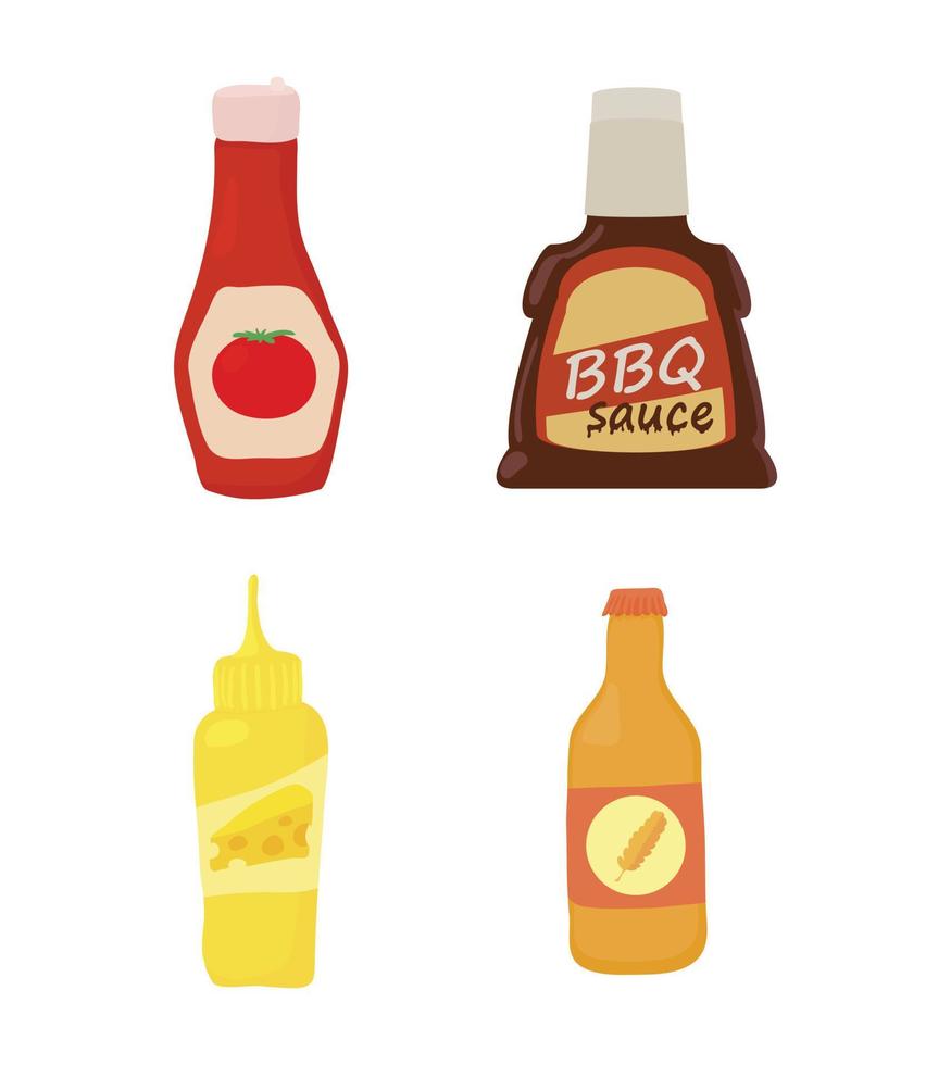 Sauce bottle icon set, cartoon style vector