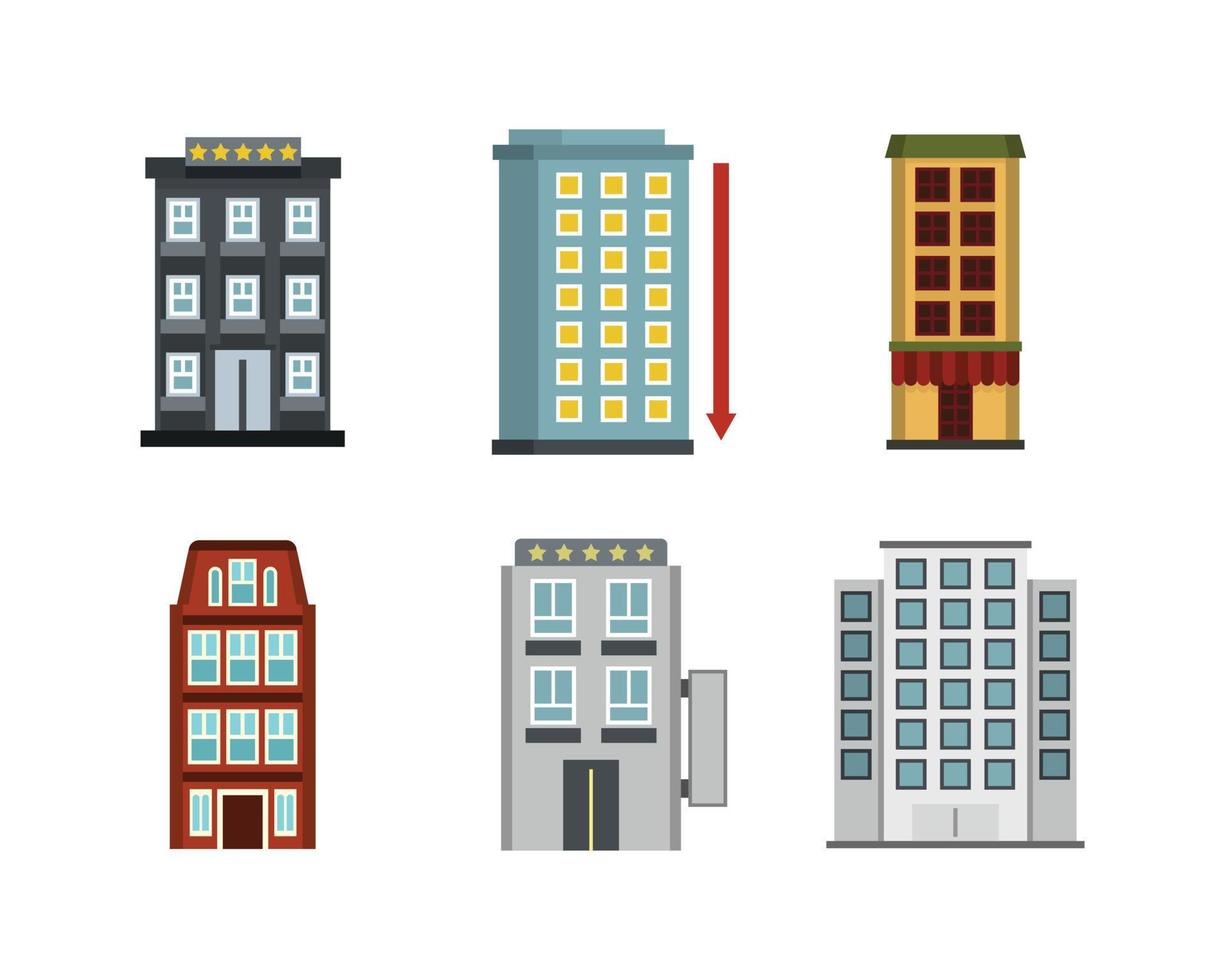 conjunto de iconos de hotel, estilo plano vector