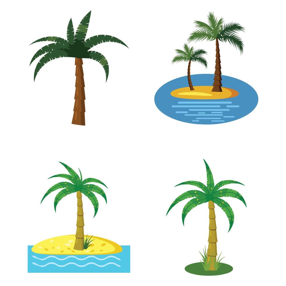 Palm tree icon set, cartoon style vector